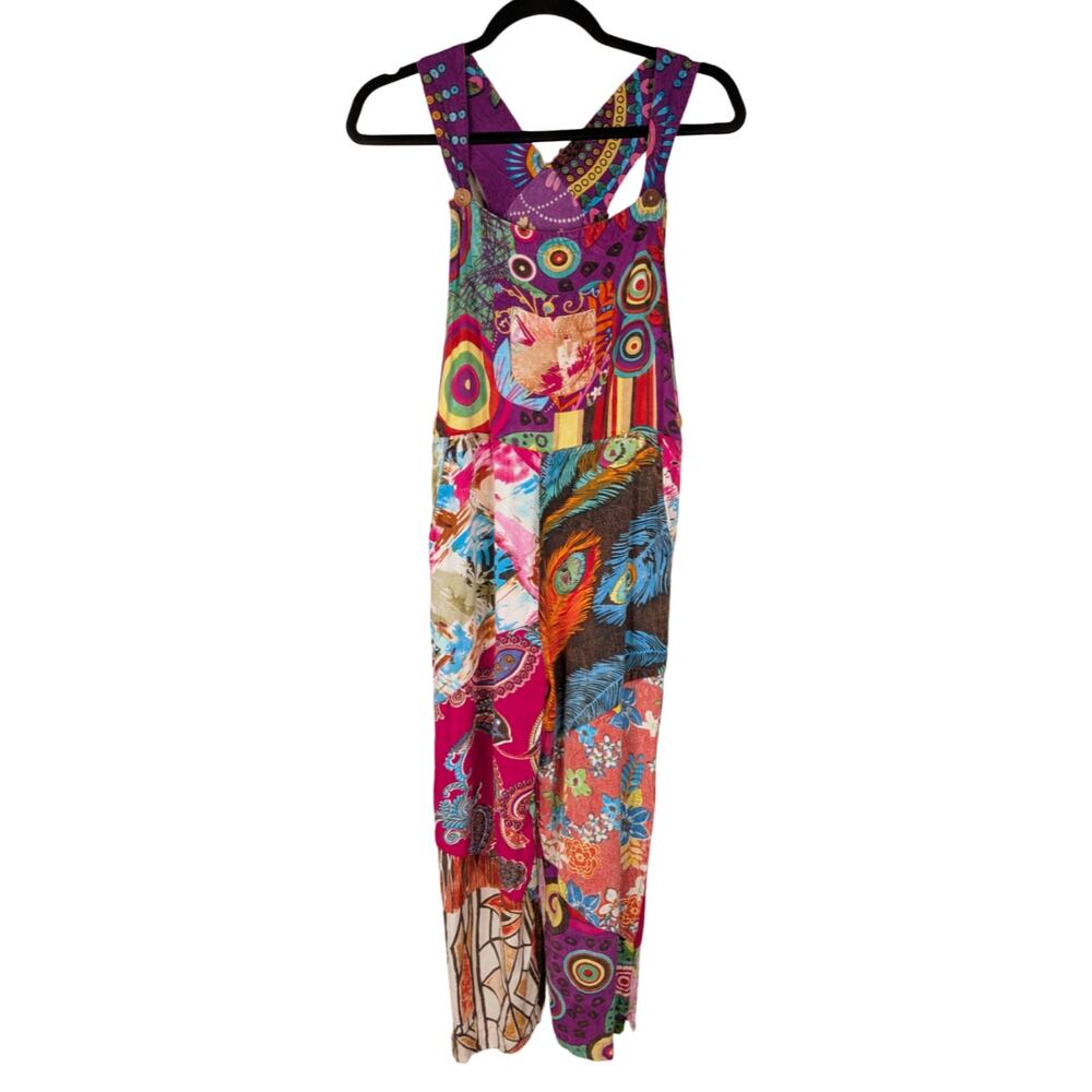 Sacred Threads Rayon Patchwork Overalls Jumper Jumpsuit SZ S Bohemian Hippie